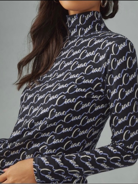 Anthropologie Tops - Anthropologie Maeve Ciao Graphic Print Turtleneck Top Preppy Urban Coastal XS